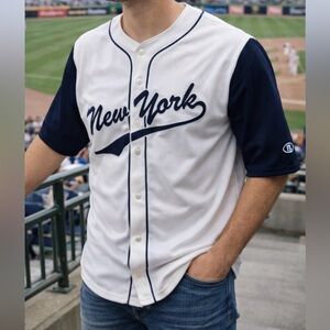 90s New York Spell Out Baseball Jersey Shirt XL sports athletic Yankees retro